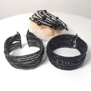 Lot of 3 Bracelets Black Beaded